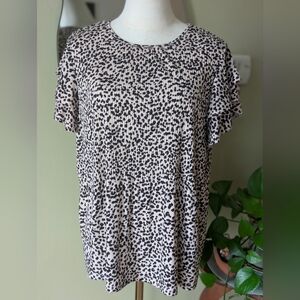 Adrianna Papell Women's Size Large Animal Print Short Sleeve Crewneck Top